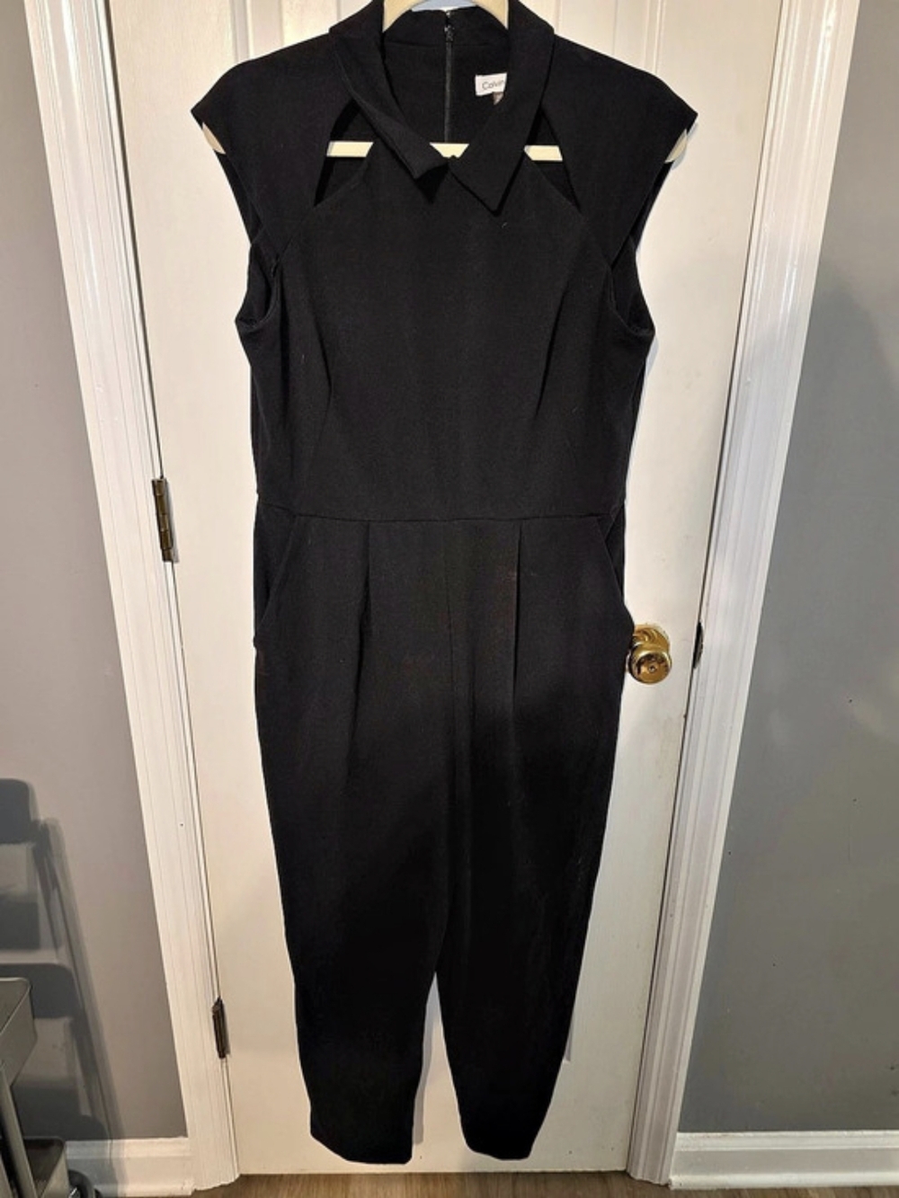 Calvin Klein Sleeveless Cutout Collar Jumpsuit Black Size 12
